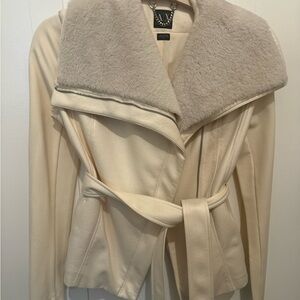 Armani Exchange Cream Jacket with Faux Fur Collar
